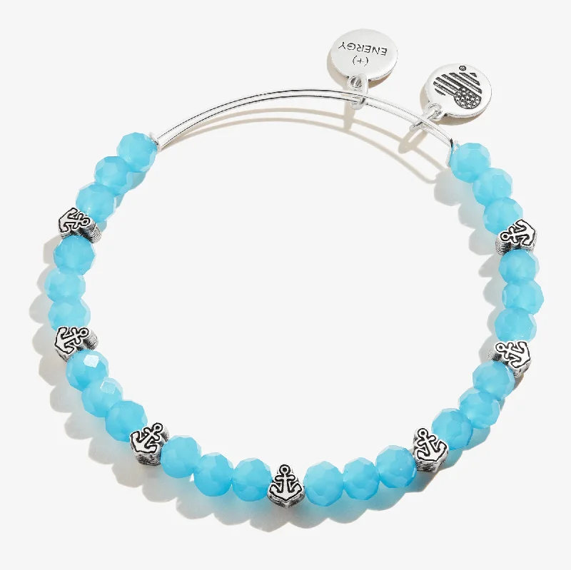 women's bracelets with geometric shapes -Anchor Beaded Bangle, Blue