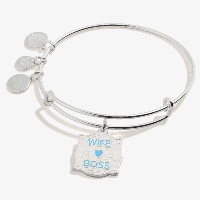 women's bracelets with double chain -'Wife, Mom, Boss' Charm Bangle Bracelet