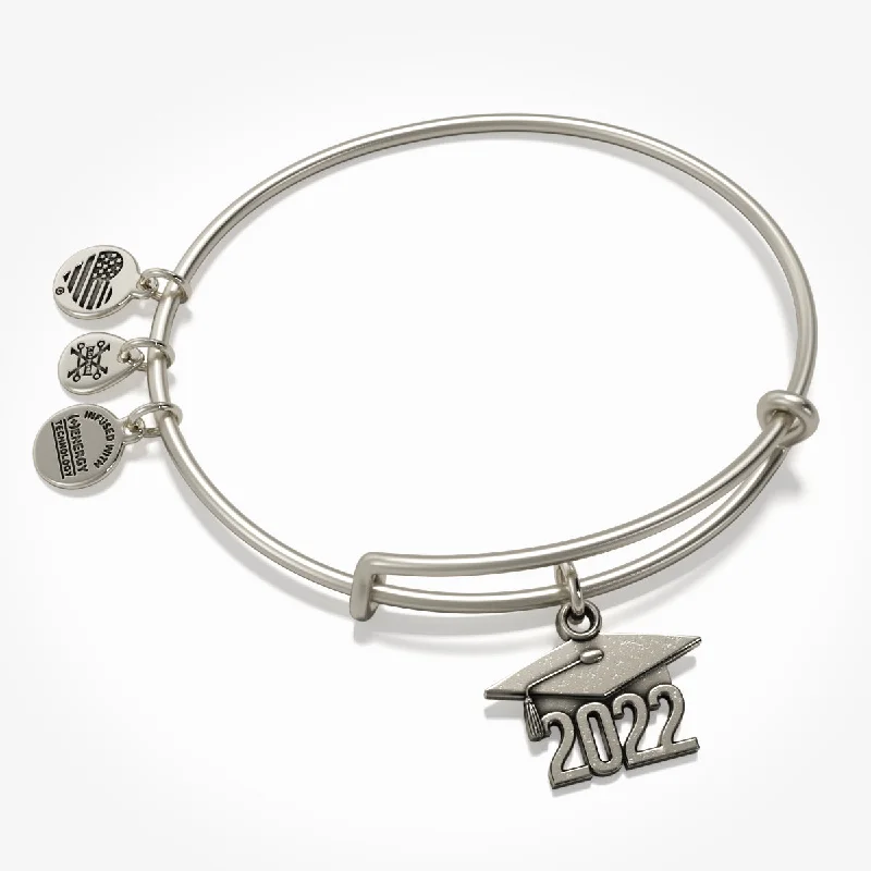 women's bracelets with silver accents -2022 Graduation Cap Charm Bangle Bracelet