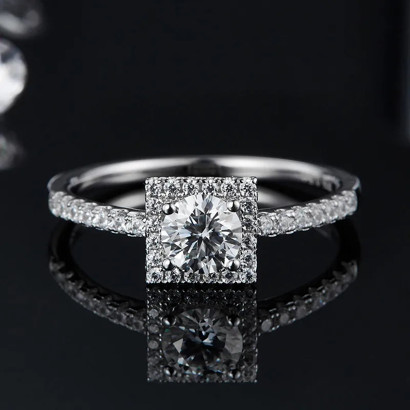 engagement rings with bright diamonds -Rhodium Plated Elegant Wedding Shiny Diamond Geometric Lab-Grown Diamonds Rings