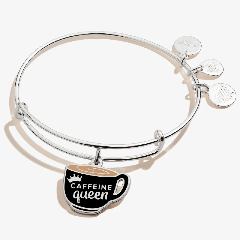 women's bracelets with initials -Caffeine Queen' Coffee Mug Charm Bangle