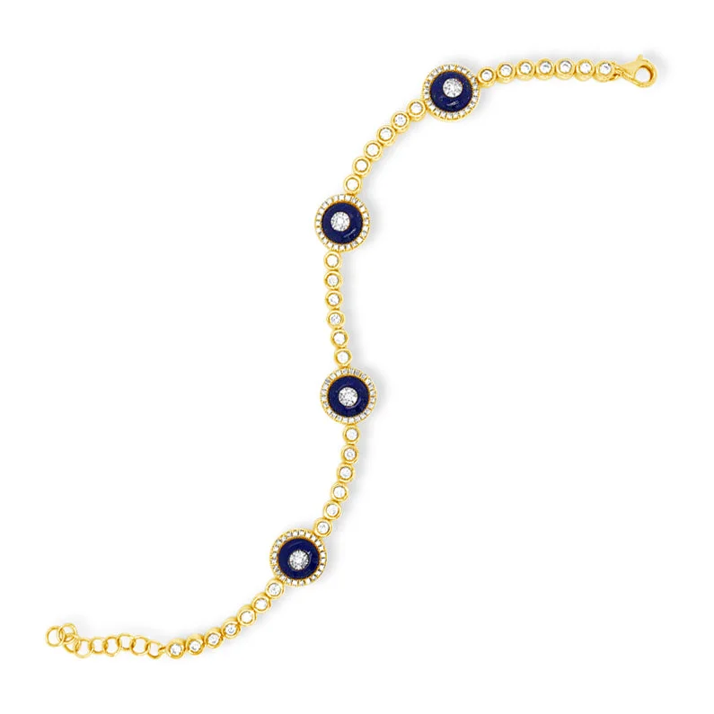 women's bracelets pearl -Diamond & Lapis Evil Eye Bracelet