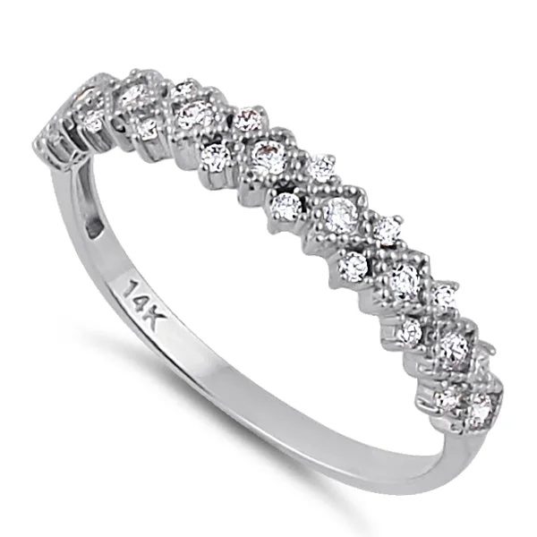 engagement rings cushion cut -Solid 14K White Gold Elegant Half Eternity Wedding CZ Band