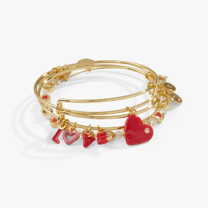 women's bracelets cuff -'LOVE' Charm Bangle, Set of 3