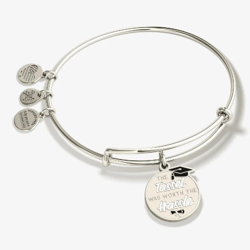 women's bracelets with open design -'The Tassel was Worth the Hassle' Graduation Charm Bangle