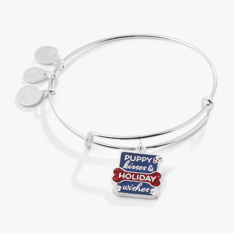 women's bracelets with geometric shapes -'Puppy Kisses + Holiday Wishes' Charm Bangle