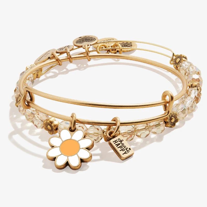 women's bracelets luxury statement -'Choose Happy' Daisy Charm Bangles, Set of 2