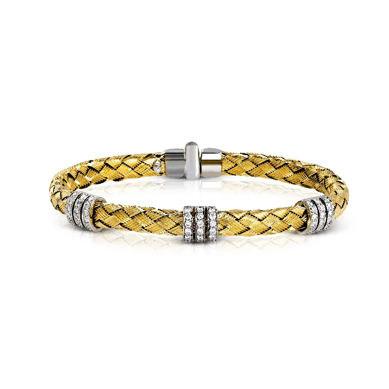 women's bracelets in bold designs -2-Tone Gold and Diamond woven bangle