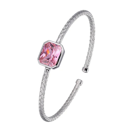 women's bracelets with zodiac sign -SS 3mm Mesh Cuff with Pink Crystal