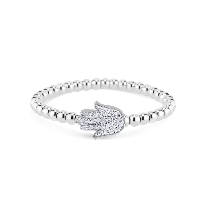 women's bracelets with modern twists -Diamond Hamsa Stretch Bracelet