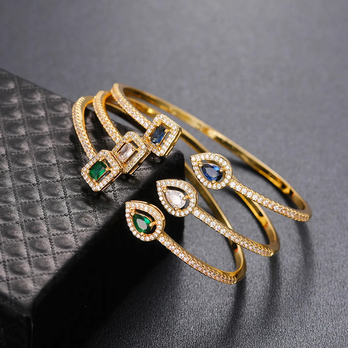 women's bracelets with diamonds -Fashion Square Water Droplets Copper Inlay Zircon Bangle 1 Piece