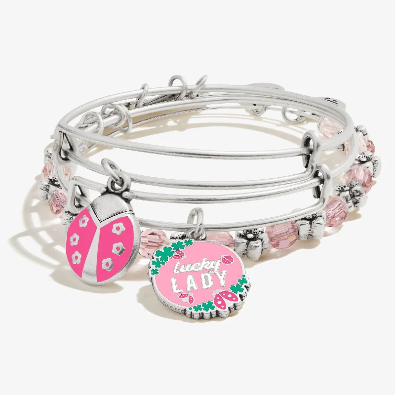 women's bracelets with crystal embellishments -'Lucky Lady' Charm Bangles, Set of 3