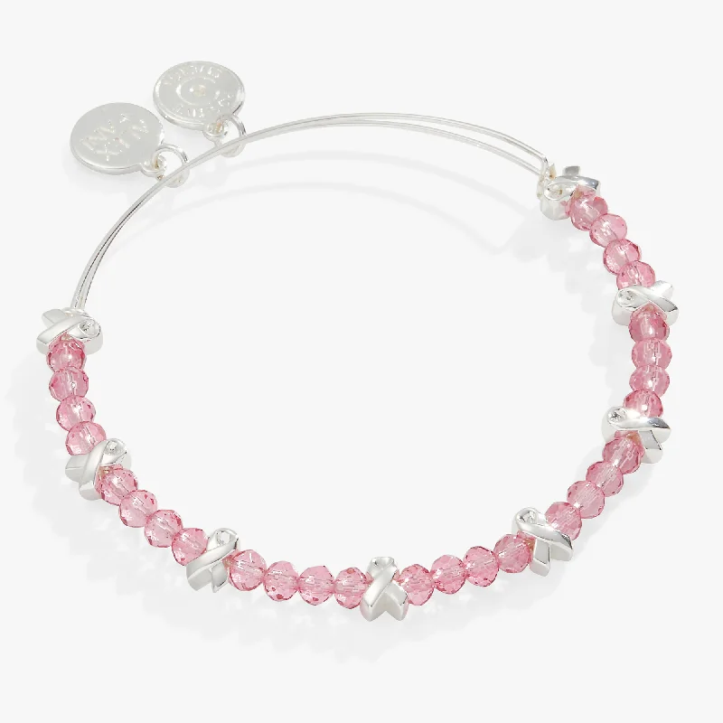 women's bracelets with elegant clasp -Breast Cancer Awareness Pink Ribbon Bangle