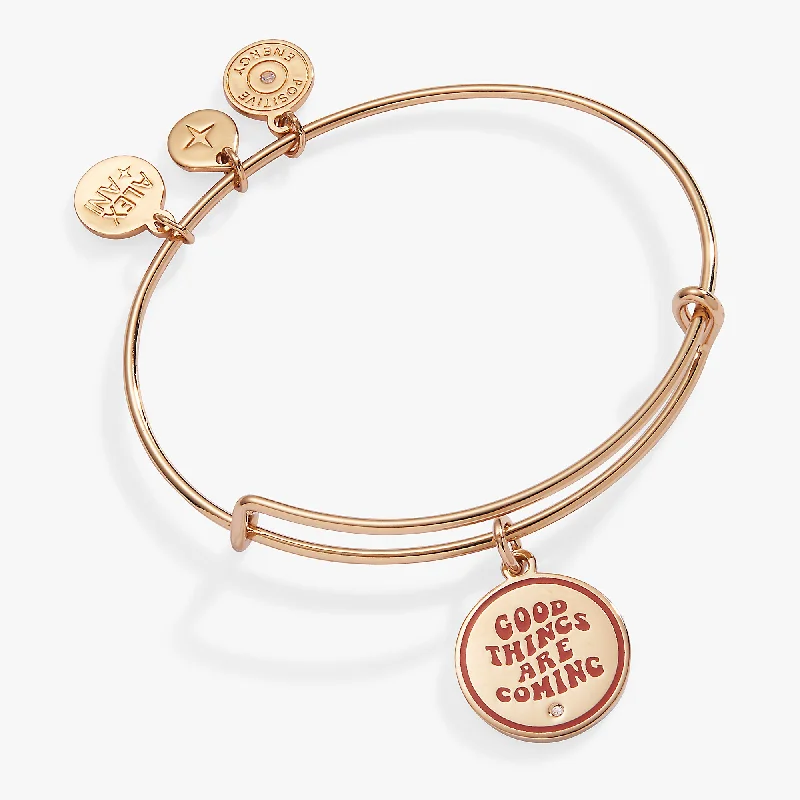 women's bracelets with initials -'Good Things Are Coming' Mantra Charm Bangle