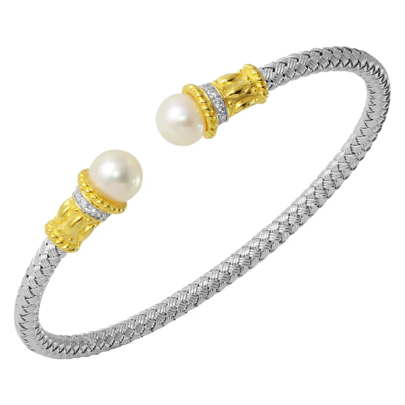 women's bracelets with unique designs -2-Tone 4mm Mesh Cuff w/ Pearls