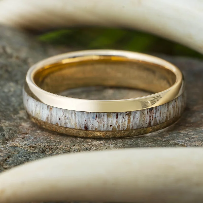 engagement rings with gemstone halo -Deer Antler Men's Wedding Band In Polished Gold