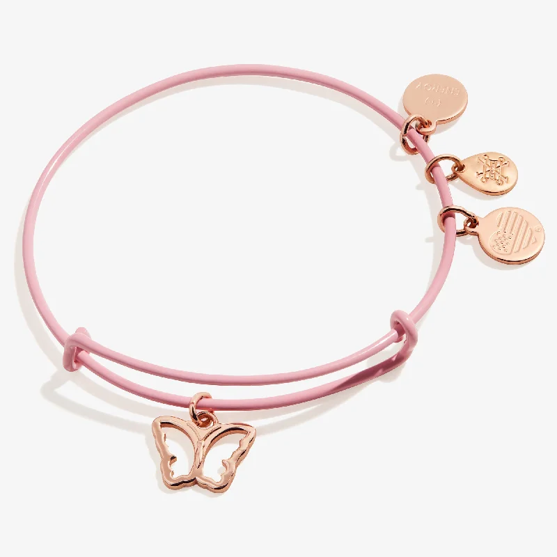 women's bracelets modern style -Butterfly Charm Bangle Bracelet, Pink