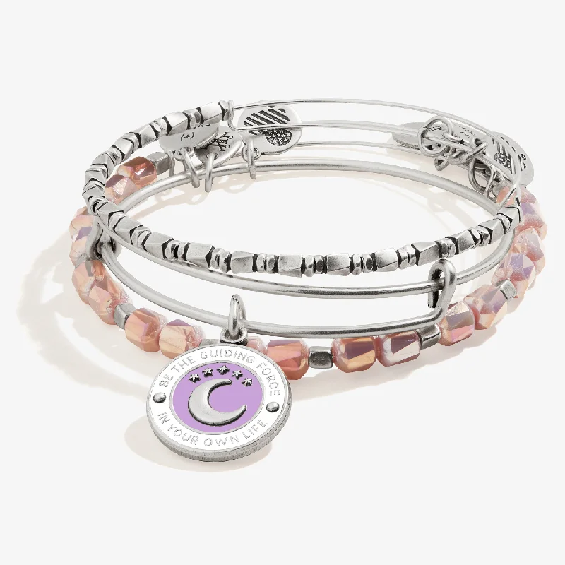 women's bracelets with geometric shapes -Be the Guiding Force' Charm + Beaded Bangles, Set of 3