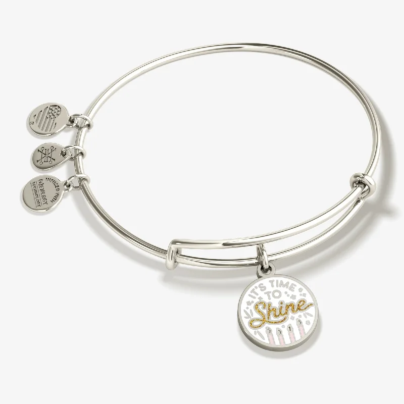 women's bracelets with celestial designs -'It's Time To Shine' Birthday Charm Bangle Bracelet