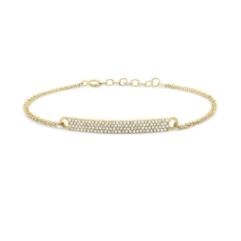 women's bracelets with stars -Gold Double Cable Chain Bracelet with Pave Diamond Bar