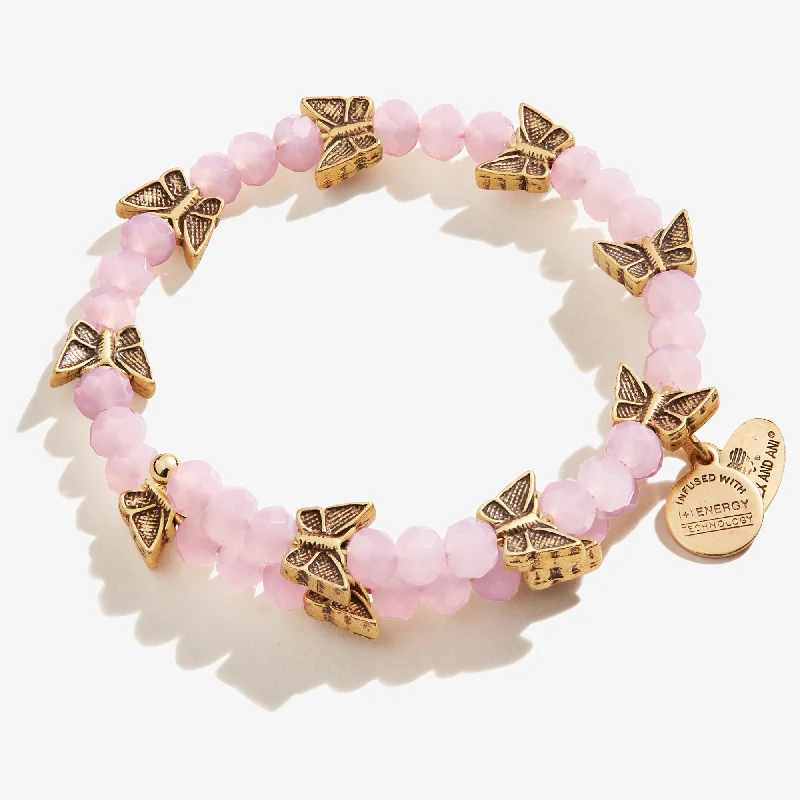 women's bracelets statement -Butterfly Beaded Wrap Bracelet, Peony Pink