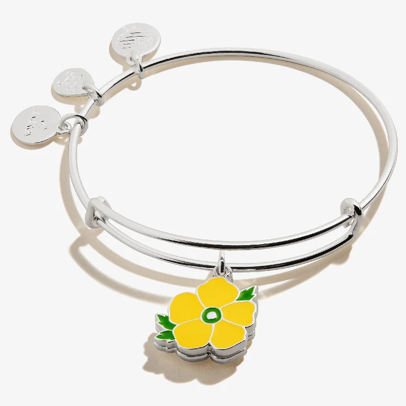 women's bracelets with clasp -Buttercup Flower Mantra Charm Bangle