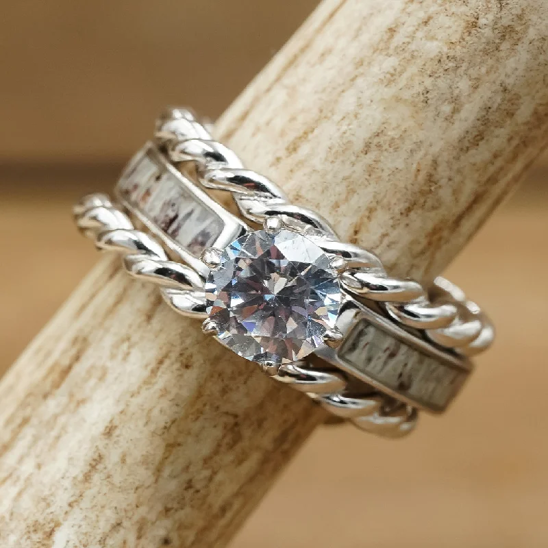 engagement rings with diamond-studded band -Twisted Grand Cascade Wedding Set