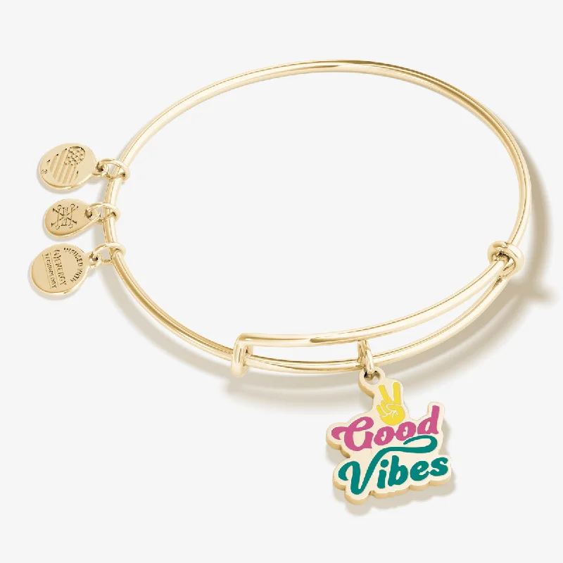 women's bracelets with floral design -'Good Vibes' Charm Bangle Bracelet