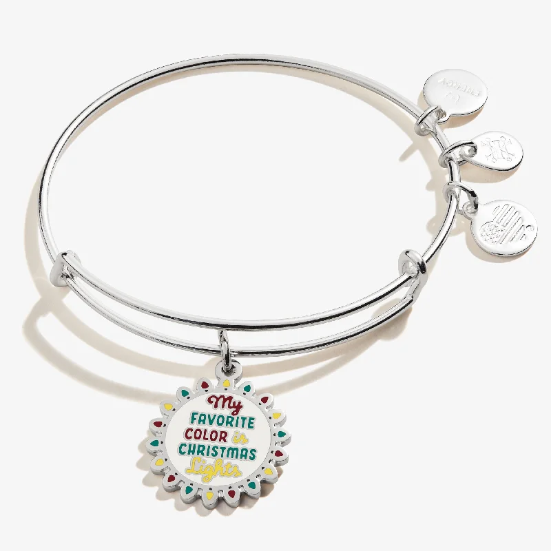 women's bracelets with hammered finish -'My Favorite Color is Christmas Lights' Charm Bangle