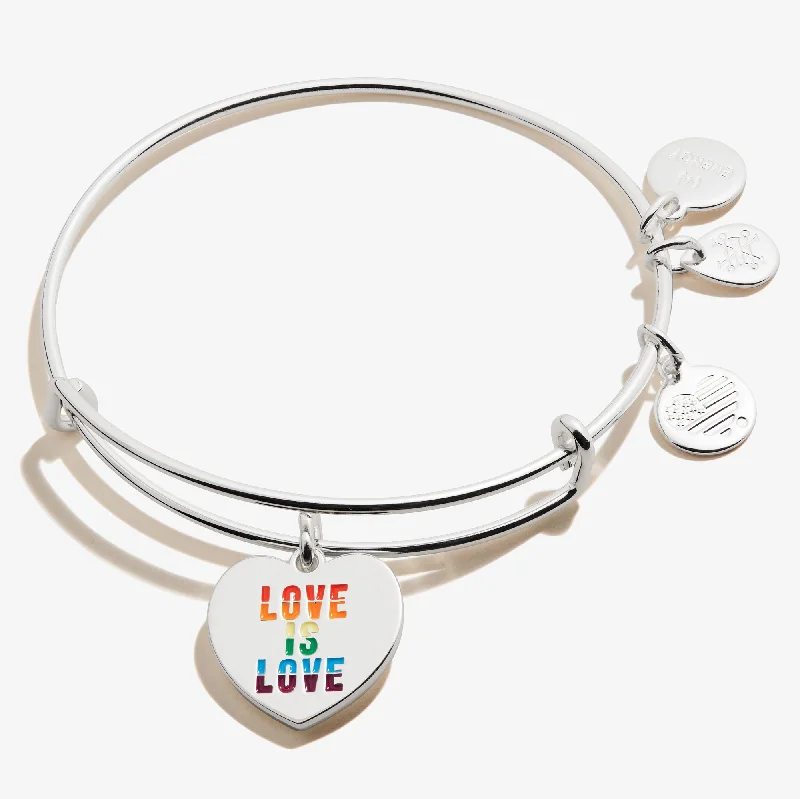 women's bracelets with double chain -'Love is Love' Charm Bangle