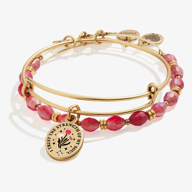 women's bracelets with layered design -'I Trust the Strength of My Soul' Charm Bangles, Set of 2