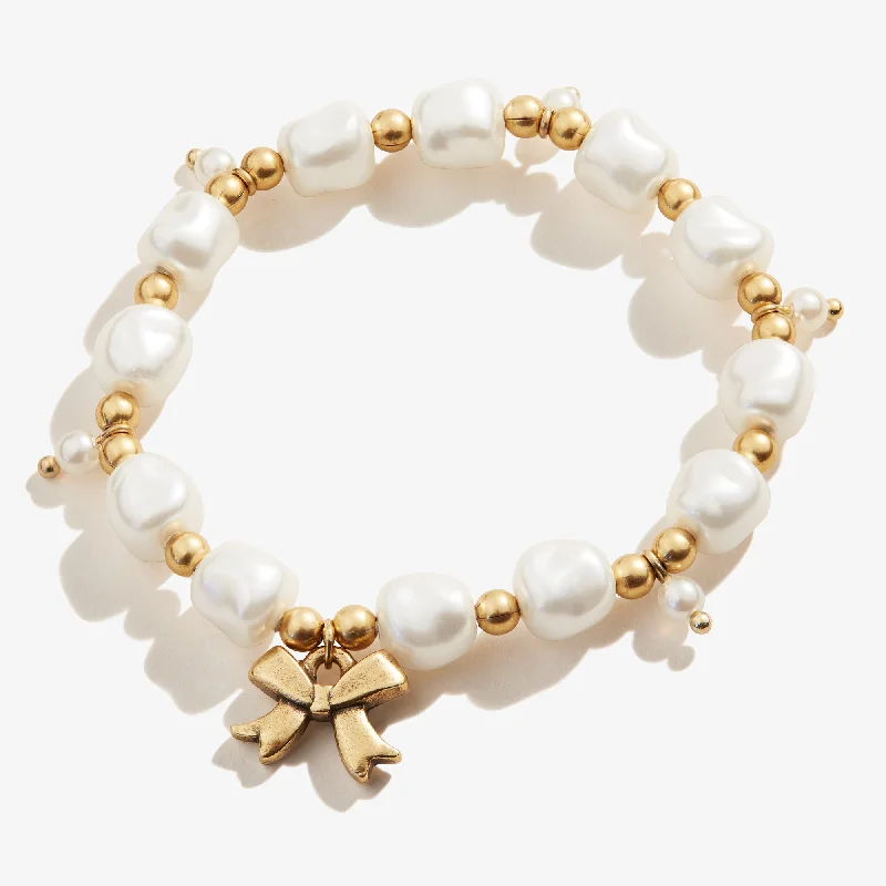 women's bracelets in bold designs -Bow Pearl Stretch Bracelet