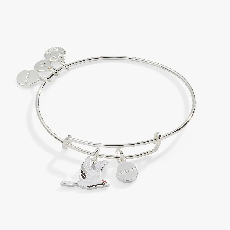 women's bracelets with sparkling crystals -'Blessed' Crane Duo Charm Bangle Bracelet