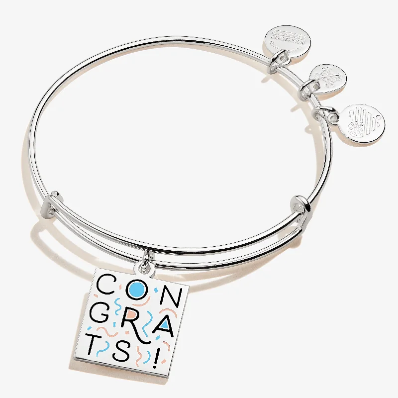 women's bracelets with unique textures -'Congrats!' Charm Bangle