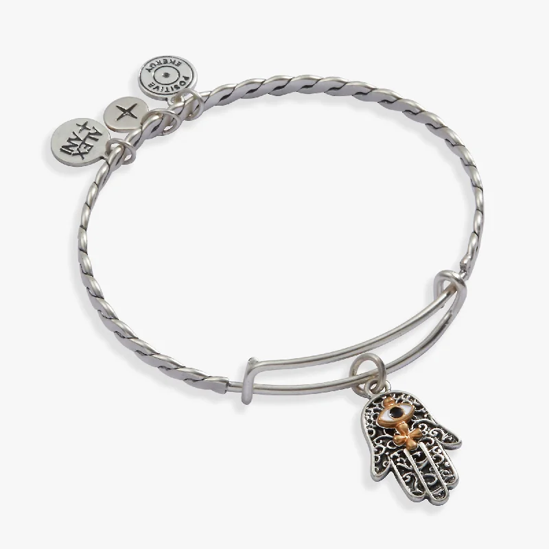 women's bracelets with luxury diamonds -Antique Hamsa Charm Bangle