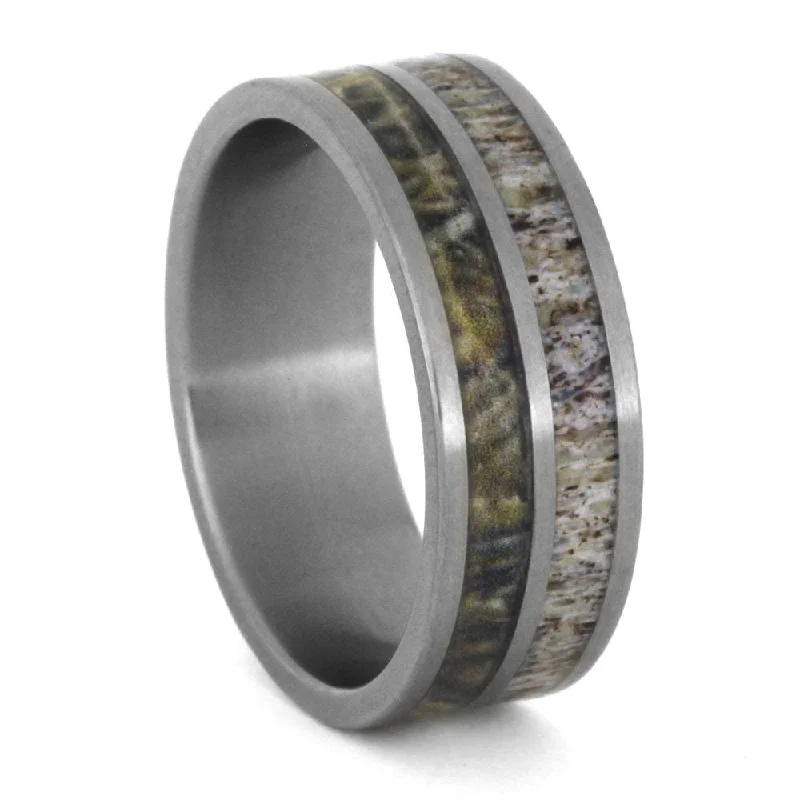 engagement rings with diamonds and sapphires -Camo Wedding Ring with Deer Antler Inlay