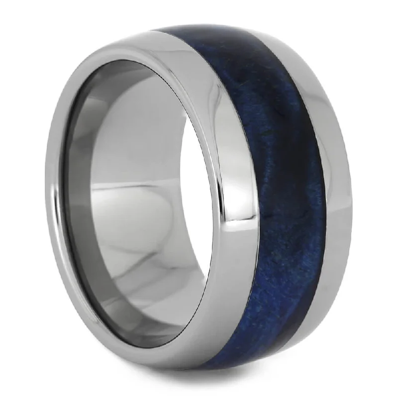 engagement rings with platinum band -Blue Box Elder Wedding Ring with Titanium Edges