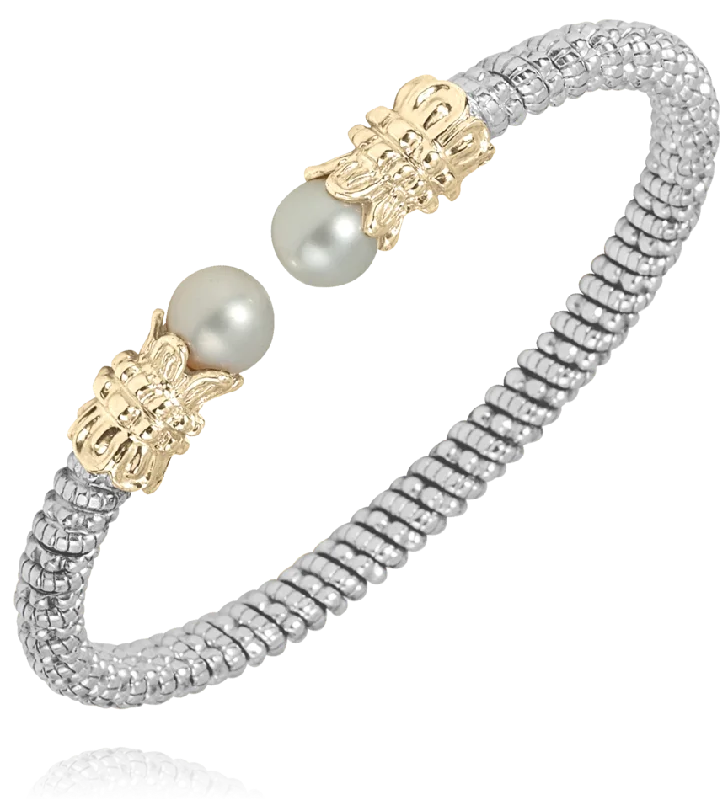 women's bracelets fashion-forward -Sterling Silver & 14K Yellow Gold Bracelet with Pearl Accent