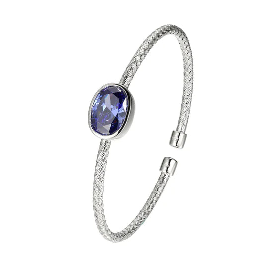 women's bracelets with moonstone -SS 3mm Mesh Cuff w/ Oval Tanzanite Crystal