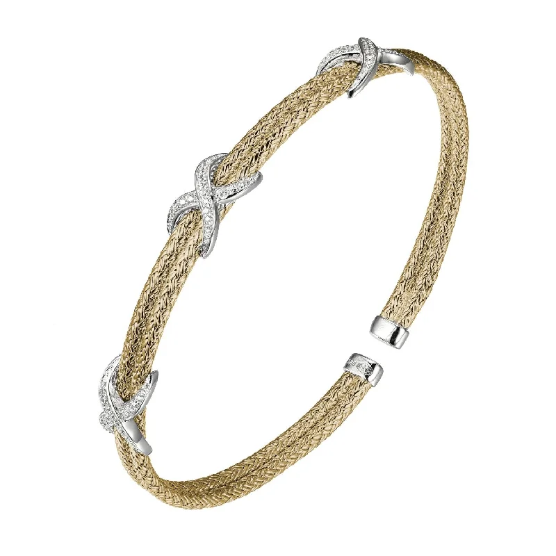 women's bracelets with hammered finish -Double Mesh Cuff with 3 Crystal Infinity Designs