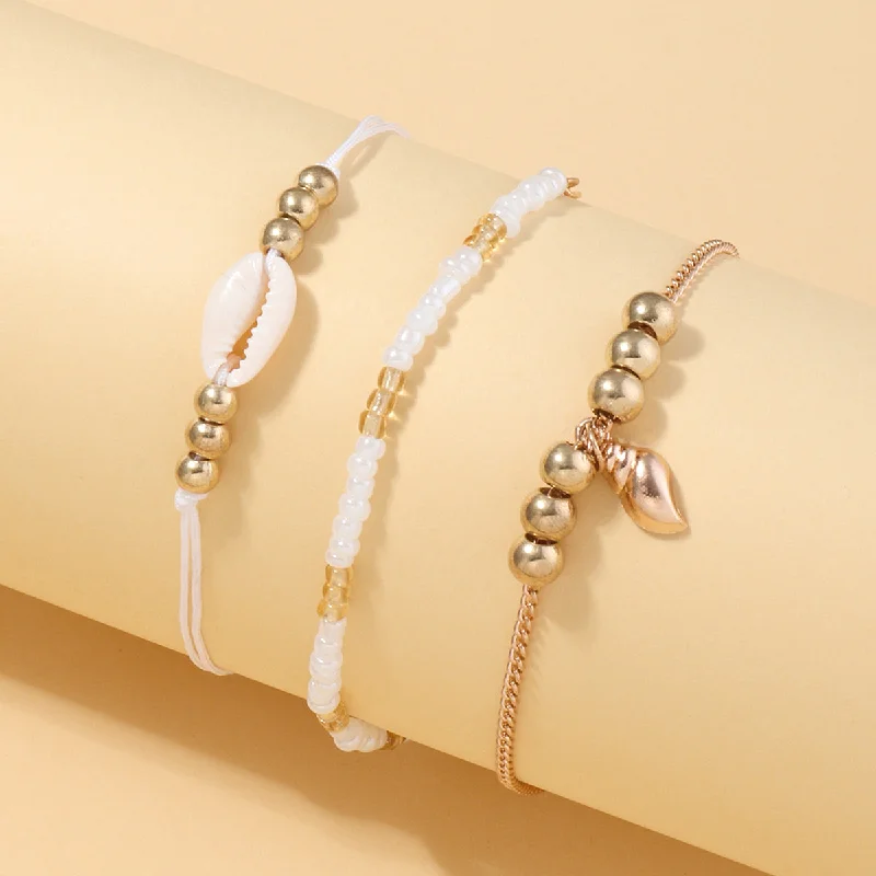 women's bracelets bangle -Wholesale Jewelry Ethnic Style Imitation Pearl Rice Beads Elastic Bracelet 3-piece Set Gooddiy