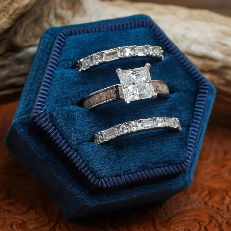 engagement rings with diamond accents -Lux Grand Kenai & Baguette Wedding Set