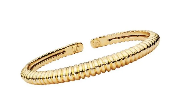 women's bracelets adjustable -Flexible Ribbed Gold Cuff