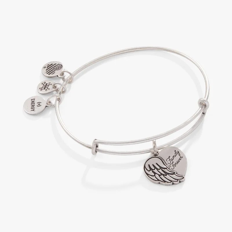 women's bracelets with chain links -'Family Forever' Angel Wing Heart Charm Bangle