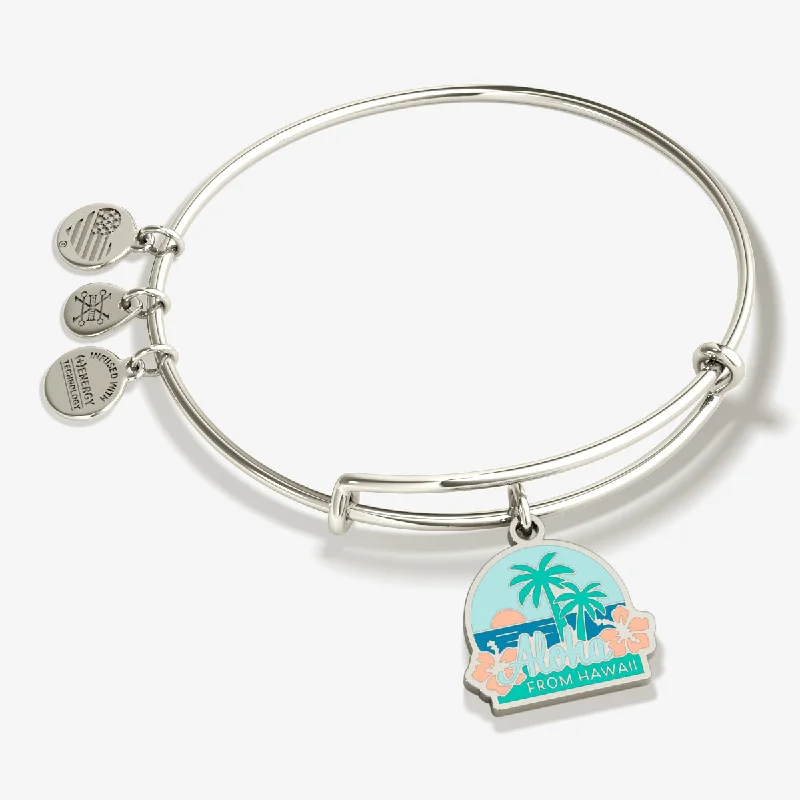 women's bracelets with hammered finish -Aloha Hawaii Charm Bangle Bracelet