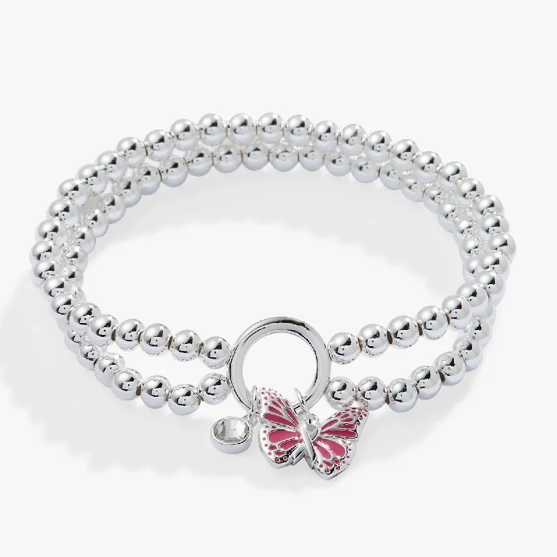 women's bracelets with chunky chains -Breast Cancer Awareness Butterfly Stretch Bracelet