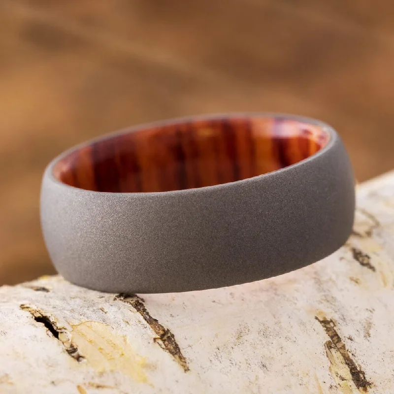 engagement rings with heart-shaped stones -Tulipwood Wedding Band With Sandblasted Titanium Finish