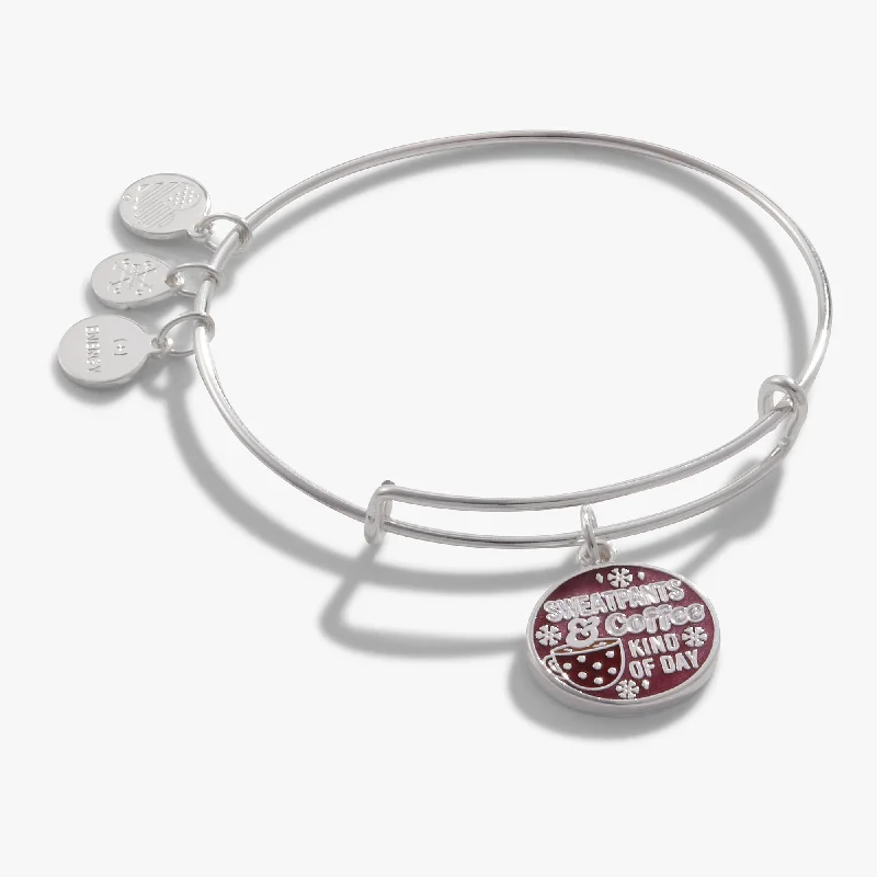 women's bracelets cuff with gemstone -'Sweatpants + Coffee Kind of Day' Charm Bangle Bracelet