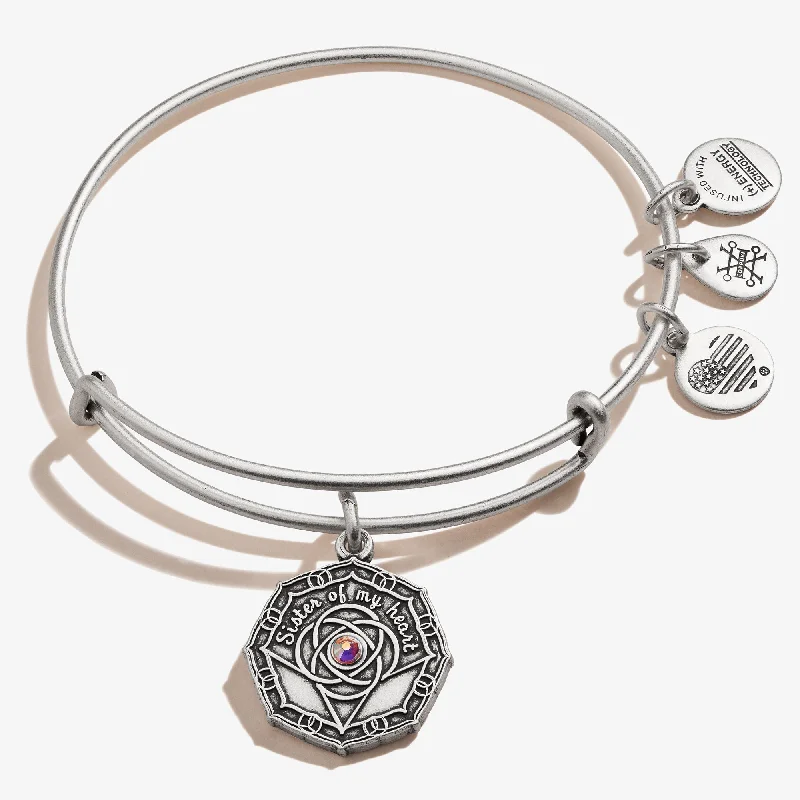 women's bracelets silver -Bridesmaid 'Sister of My Heart' Charm Bangle